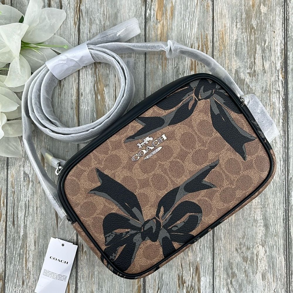 Coach Jamie Camera Crossbody Bag In Signature Canvas With Bow Print Purse